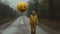 Eerie Staged Photography: Person Walking With Yellow Smiley Balloon