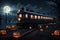 Eerie Train Ride Through a Moonlit Nightmare. Halloween Train of Nightmares in 8K Ultra HD. Generet Ai.