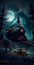 Eerie Train Ride Through a Moonlit Nightmare. Halloween Train of Nightmares in 8K Ultra HD. Generet Ai.