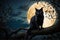 Eerie tree branch scene Halloween cat artwork Spooky moonlit cat