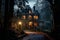 Eerie Victorian Haunted House in Moonlit Forest