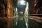 eerie view of flooded underground mine chamber