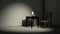 Eerie Vray Tracing: Penguin Sitting Next To Dark Lamp And Chair