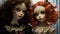 Eerie Whimsy: Close-up Photo Of Doppelgangers Dolls With Red Hair