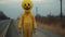 Eerie Yellow Clown On Rural Highway: Ominous Social Media Portraiture