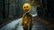 Eerie Yellow-faced Figure Walking Down Halloween Road
