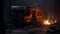 Eerily Realistic Cinematic Scene: Abandoned Burned Rv In Haunting Warehouse