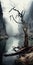 Eerily Realistic Dark Fantasy Art: Lone Tree In Haunting River