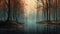 Eerily Realistic Forest Illustration With Willow In Light Cyan And Amber