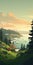 Eerily Realistic Forest Masterpiece: Coastal Mountain Scenery In Poster Art Style