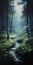 Eerily Realistic Forest Stream: Dark Navy And Light Green Digital Painting