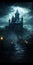 Eerily Realistic Halloween Castle Wallpaper In Dark Cyan