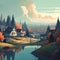 Eerily Realistic Landscape Masterpiece: Small Town By The River