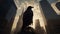 Eerily Realistic Raven Perched On City Top In Golden Light