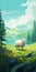 Eerily Realistic Sheep In Adventure Themed Meadow Artwork