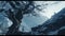 Eerily Realistic Tree On Snowy Mountain Ledge - Cinematic Set