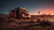 Eerily Realistic Unreal Engine Sunset: Detailed Atmospheric Portraits Of An Old Bus In The Desert