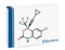 Efavirenz, EFV molecule. It is antiretroviral medication used to treat HIV and AIDS. Skeletal chemical formula. Paper packaging