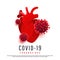 The effect of coronavirus on the human heart. 3d covid 19 cells infect a human heart isolated on a white background. Vector
