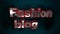 Effective video text `Fashion Blog`. Red, voluminous text on a blue background.