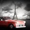 Effel Tower, Paris, France and retro red car