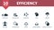 Efficiency icon set. Contains editable icons personal productivity theme such as organization, coordination, ambitions