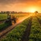 Efficient Pest Control Tractor Spraying Pesticides on Plantation Field at Work. Generative AI