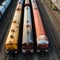 Efficient rail Top view of different railway wagons for logistics