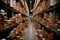 Efficient warehouse: high racks, supervisory monitoring narrow aisles for streamlined storage