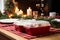 Effortless holiday dining Hot orders in disposable plastic boxes, amid Christmas decor