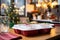 Effortless holiday dining Hot orders in disposable plastic boxes, amid Christmas decor