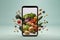 Effortless Online Grocery Shopping: Smartphone with Fresh Groceries.