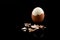 Egg, Boiled and Peeled Brown Egg standing isolated on black background