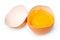 Egg. Brown eggs. Half an egg with yellow yolk. Organic raw non boiled chicken eggs. Brown eggshell.