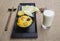 Egg cake, roughage steamed bread and side dishes breakfast set meal