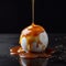 Egg with caramel sauce. Beautiful egg composition with caramel drops