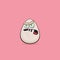 Egg character. Cartoon white egg isolated on pink background. Funky food egg character with eyes and mouth isolated