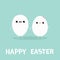 Egg couple family with kawaii face. Eyes, moustaches, lips. Happy Easter. Cute cartoon character holding hands. Boy and girl