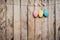 Egg easter hanging on wood background with space