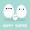 Egg family with lips, mustaches. Happy Easter. Love couple. Boy and girl holding hands. Cute cartoon kawaii funny character set.