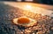 Egg fried on hot asphalt on summer day. Generative Ai image