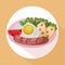 Egg healthy breakfast. fresh tasty meal cheese, sausage, tomatoes vector