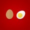 Egg Icon. Flat design style brown whole and cut eggs symbol on red background