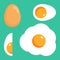 Egg isolated on black background. Set of fried, boiled, half eggs. Eggs in various forms. Egg logo vector design