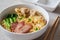 Egg noodle with wonton and red roasted pork, Asian food style