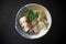 Egg Noodles with Crispy Roast Belly Pork and Wonton Dumplings  and Chinese Kale , Asian Food fusion style