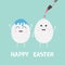 Egg Painting brush. Happy Easter. Smiling face. Paintbrush with paint drop. Cute cartoon character set. Friends forever Greeting c
