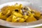 Egg pasta tagliatelle with sausage meat - traditional Emilia Romagna region italian food