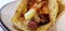 Egg& x27;s with hotdogs, mashroom and fried potatoes