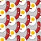 Egg and sausage love pattern seamless. Fried egg and bacon background. breakfast texture